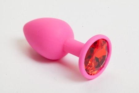 Розовая силиконовая пробка с красным кристаллом - 8,2 см. - 4sexdreaM - купить с доставкой в Тюмени