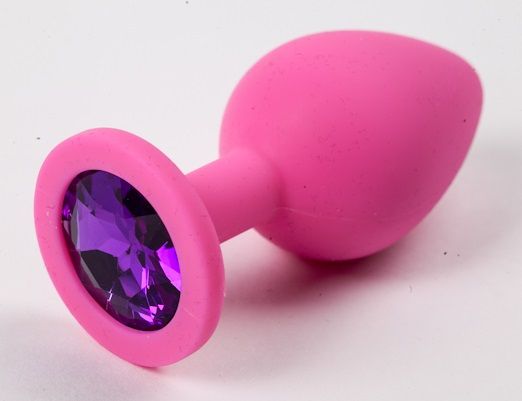 Розовая силиконовая пробка с фиолетовым кристаллом - 8,2 см. - 4sexdreaM - купить с доставкой в Тюмени