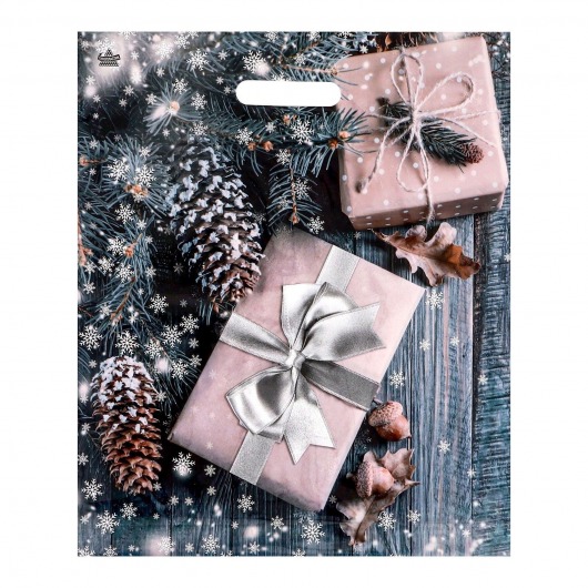 Новогодний пакет с принтом в виде подарков и вырубной ручкой (45х38 см) - Сима-Ленд - купить с доставкой в Тюмени