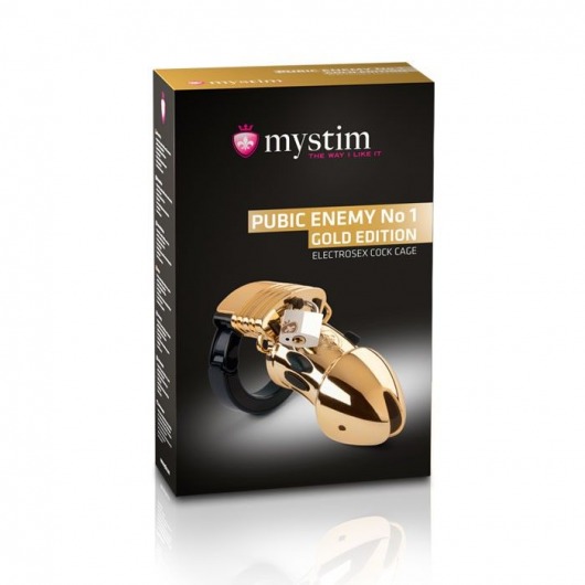 Золотистый пояс верности Pubic Enemy No1 Gold Edition для электростимуляции - MyStim - купить с доставкой в Тюмени