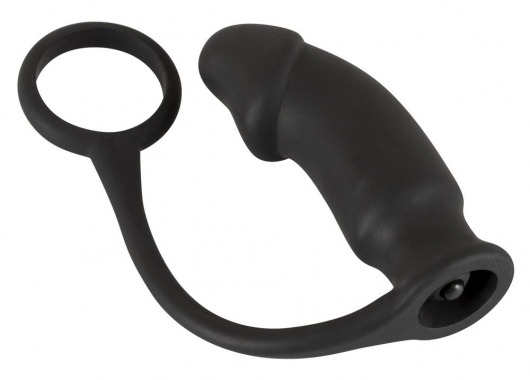 Чёрное эрекционное кольцо на пенис и мошонку с анальной вибровтулкой для усиления ощущений - Orion - в Тюмени купить с доставкой