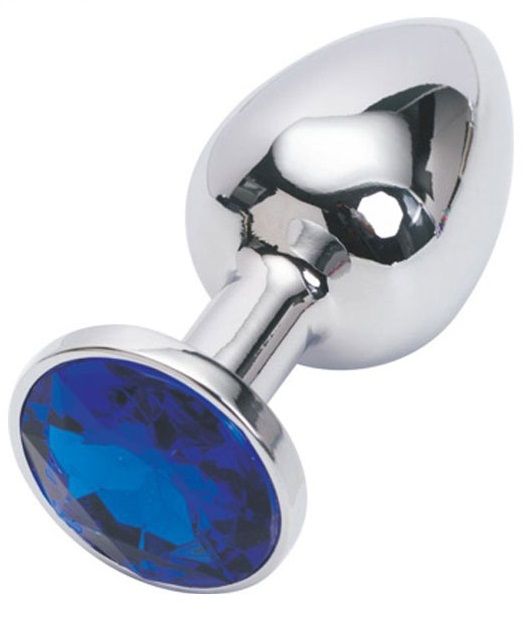 Серебряная металлическая анальная пробка с синим стразиком - 7,6 см. - 4sexdreaM - купить с доставкой в Тюмени