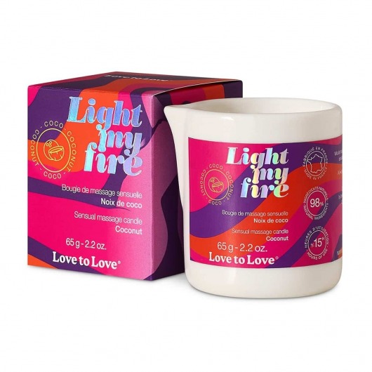 Массажная свеча Light My Fire Coconut с ароматом кокоса - 65 гр. - Love to Love - купить с доставкой в Тюмени