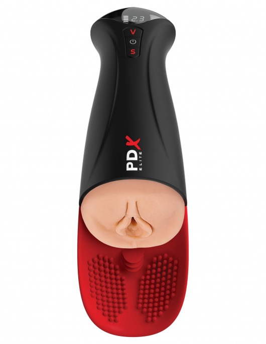 Телесный мастурбатор-вагина в черной колбе с вибрацией Fuck-O-Matic Pro XL - Pipedream - в Тюмени купить с доставкой