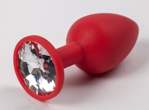Красная силиконовая анальная пробка с прозрачным стразом - 7,1 см. - 4sexdreaM - купить с доставкой в Тюмени