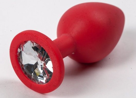 Красная силиконовая анальная пробка с прозрачным стразом - 8,2 см. - 4sexdreaM - купить с доставкой в Тюмени