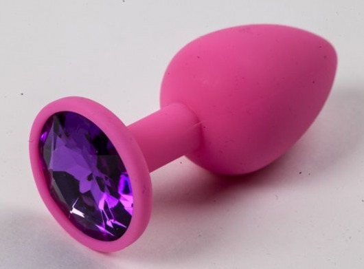 Розовая силиконовая анальная пробка с фиолетовым стразом - 7,1 см. - 4sexdreaM - купить с доставкой в Тюмени