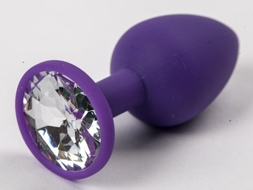 Фиолетовая силиконовая анальная пробка с прозрачным стразом - 7,1 см. - 4sexdreaM - купить с доставкой в Тюмени