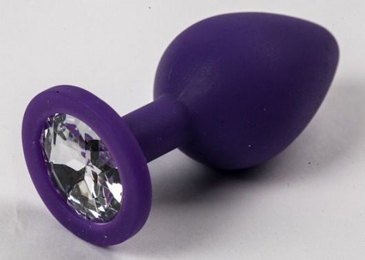 Фиолетовая силиконовая анальная пробка с прозрачным стразом - 8,2 см. - 4sexdreaM - купить с доставкой в Тюмени