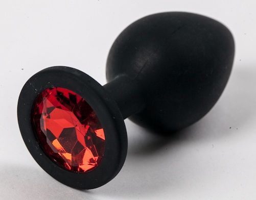 Черная силиконовая анальная пробка с красным стразом - 8,2 см. - 4sexdreaM - купить с доставкой в Тюмени