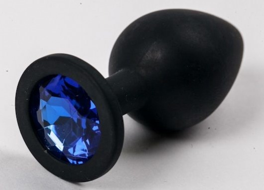 Черная силиконовая анальная пробка с синим стразом - 8,2 см. - 4sexdreaM - купить с доставкой в Тюмени