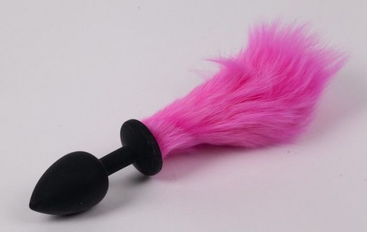 Черная силиконовая анальная пробка с розовым хвостиком - 4sexdreaM - купить с доставкой в Тюмени