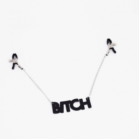 Зажимы на соски с кожаной подвеской Bitch - Crazy Handmade - купить с доставкой в Тюмени