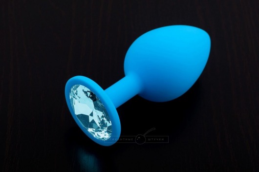 Большая голубая силиконовая пробка с голубым кристаллом - 9 см. - Пикантные штучки - купить с доставкой в Тюмени