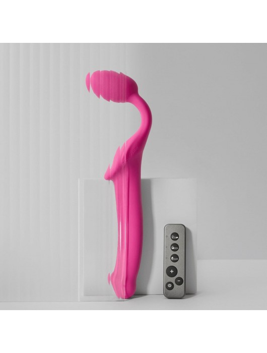 Ярко-розовый безремневой страпон Strap-on-me Vibrating Bendable Strap-On size XL - Strap-on-me - купить с доставкой в Тюмени