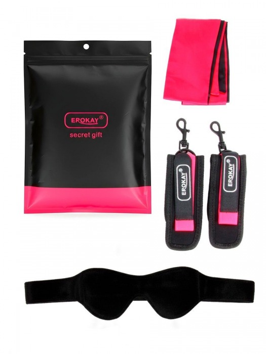 Черно-розовый эротический набор: маска, наручники и повязка - Erokay - купить с доставкой в Тюмени