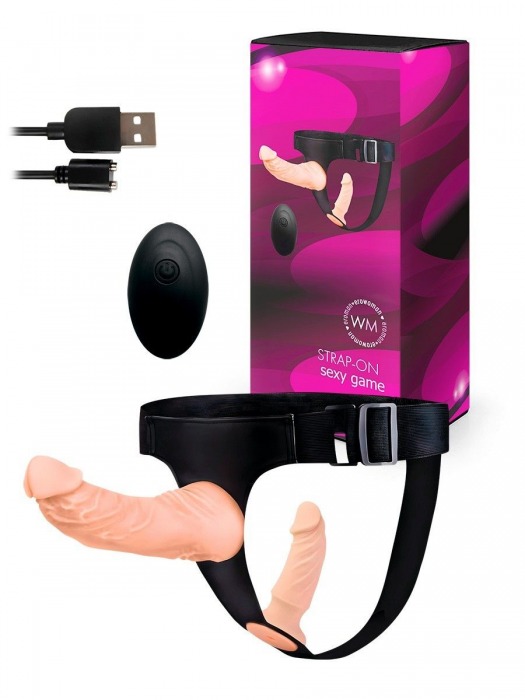 Женский страпон с 2 насадками, вибрацией и пультом ДУ - Erowoman-Eroman - купить с доставкой в Тюмени