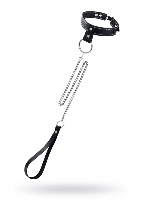 Черный узкий однослойный ошейник с серебристым поводком-цепочкой - Pecado - купить с доставкой в Тюмени