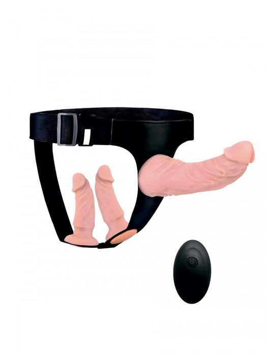 Женский страпон с 3 насадками и вибрацией - Erowoman-Eroman - купить с доставкой в Тюмени