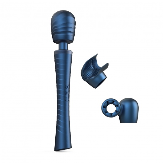 Синий вибромассажёр с насадками Man.wand Edgy - Manwan - в Тюмени купить с доставкой