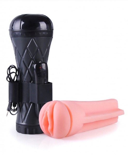 Телесный мастурбатор-вагина в черной колбе с вибрацией - Boys of Toys - в Тюмени купить с доставкой