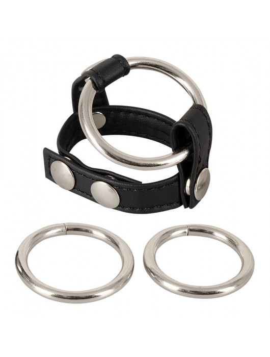 Подхват для мошонки с 3 съемными эрекционными кольцами Leder-Riemen - Orion - в Тюмени купить с доставкой