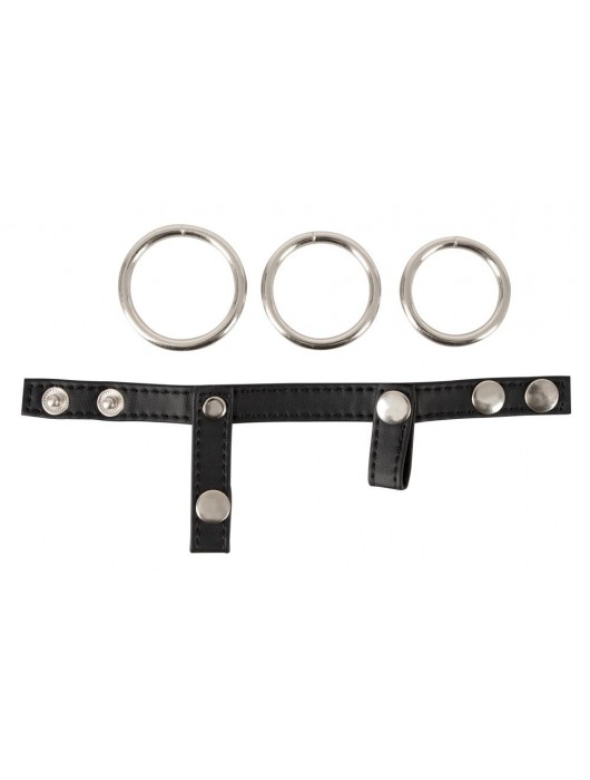 Подхват для мошонки с 3 съемными эрекционными кольцами Leder-Riemen - Orion - в Тюмени купить с доставкой