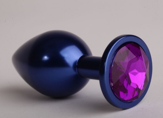 Синяя анальная пробка с фиолетовым кристаллом - 8,2 см. - 4sexdreaM - купить с доставкой в Тюмени