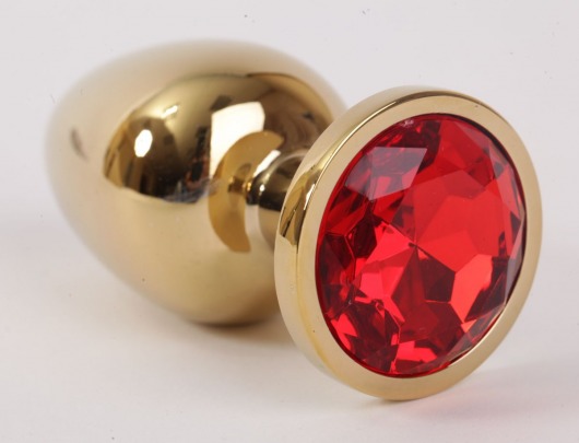 Золотистая анальная пробка с красным кристаллом - 9,5 см. - 4sexdreaM - купить с доставкой в Тюмени