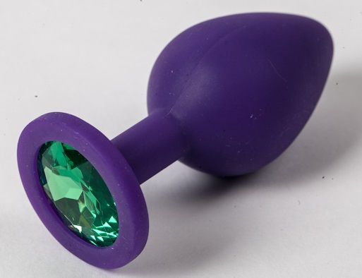 Фиолетовая силиконовая пробка с зеленым кристаллом - 9,5 см. - 4sexdreaM - купить с доставкой в Тюмени