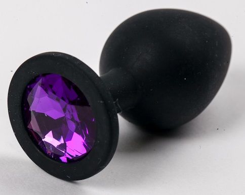 Черная силиконовая анальная пробка с фиолетовым кристаллом - 9,5 см. - 4sexdreaM - купить с доставкой в Тюмени
