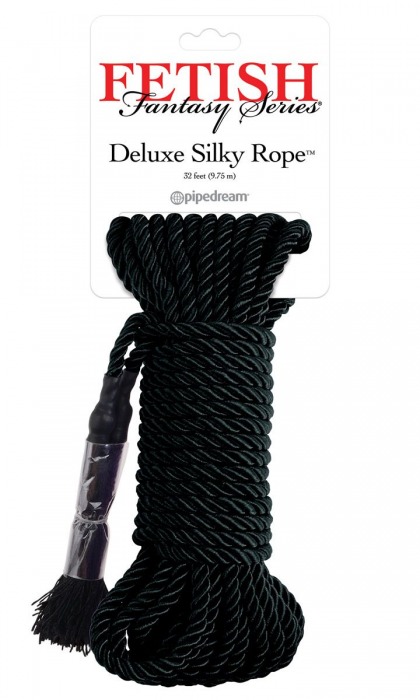 Черная веревка для фиксации Deluxe Silky Rope - 9,75 м. - Pipedream - купить с доставкой в Тюмени