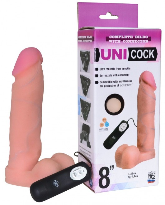 Фаллическая насадка Харнесс UNICOCK 8  с вибрацией - 20 см. - LOVETOY (А-Полимер) - купить с доставкой в Тюмени