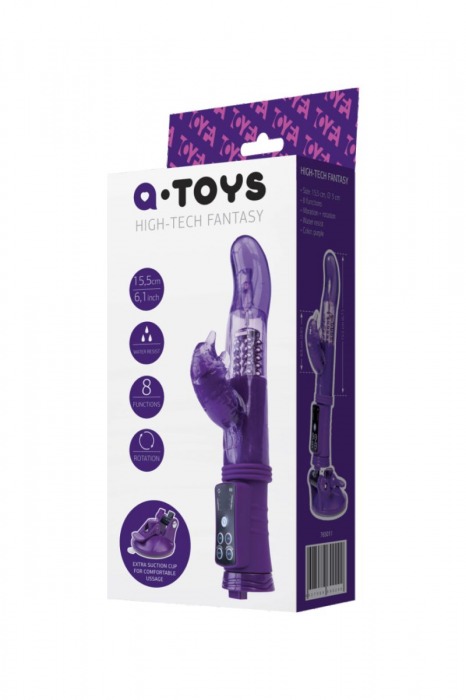 Фиолетовый вибратор с клиторальным стимулятором и супер надёжной присоской - A-toys