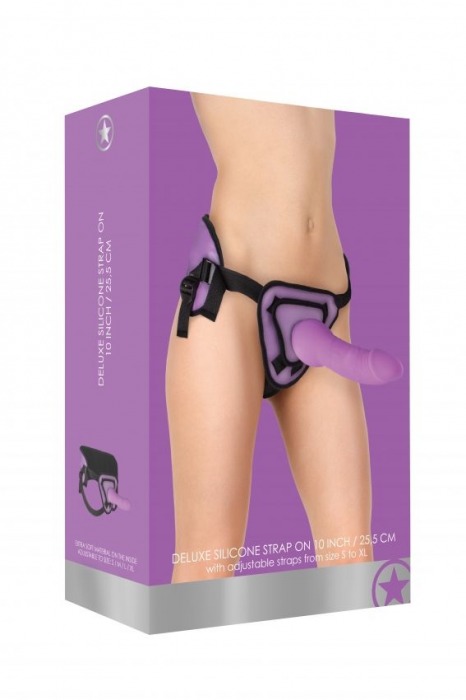 Фиолетовый страпон Deluxe Silicone Strap On 10 Inch - 25,5 см. - Shots Media BV - купить с доставкой в Тюмени