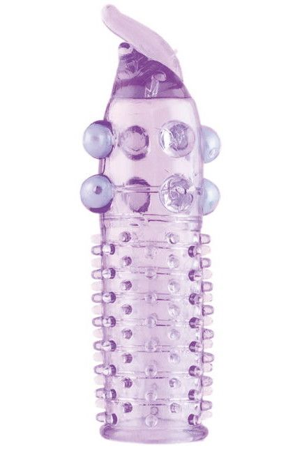 Гелевая фиолетовая насадка с шариками, шипами и усиком - 11 см. - Toyfa Basic - в Тюмени купить с доставкой