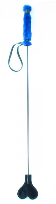 Лаковый стек с синей меховой ручкой - 64 см. - БДСМ Арсенал - купить с доставкой в Тюмени