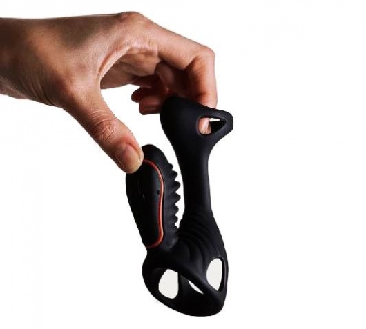 Чёрная насадка на фаллос Gladiator + LRS  с трехкнопочным пультом управления - Adrien Lastic - в Тюмени купить с доставкой
