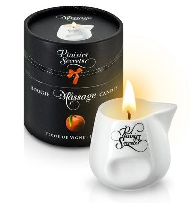 Массажная свеча с ароматом персика Bougie Massage Gourmande Pêche - 80 мл. - Plaisir Secret - купить с доставкой в Тюмени