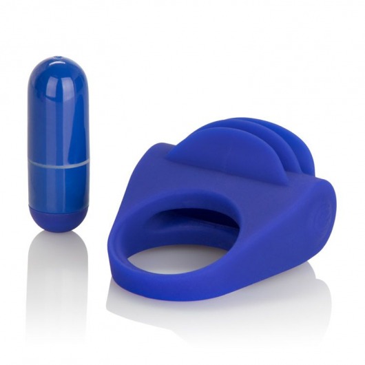 Синее эрекционное кольцо с рёбрышками и вибрацией Silicone Fluttering Enhancer - California Exotic Novelties - в Тюмени купить с доставкой
