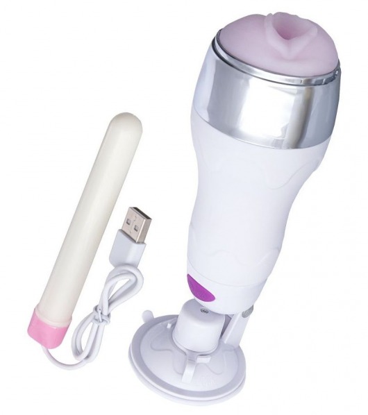 Мастурбатор-вагина в белой колбе с присоской и функцией нагрева - A-toys - в Тюмени купить с доставкой