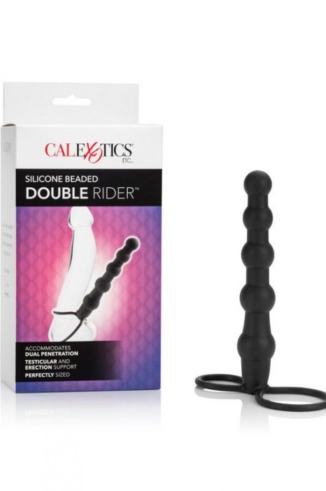 Насадка на пенис для двойного проникновения Silicone Beaded Double Rider - 14 см. - California Exotic Novelties - в Тюмени купить с доставкой