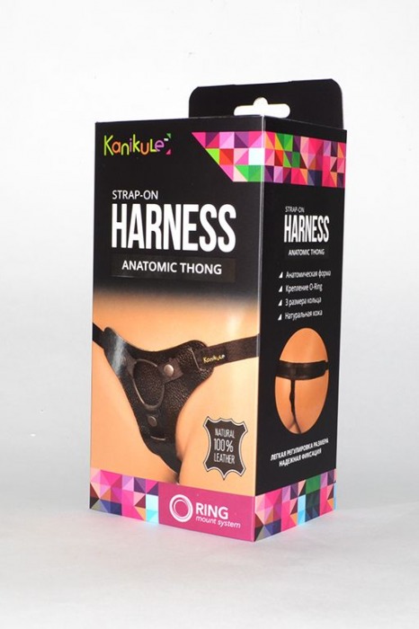Чёрные трусики для фиксации насадок кольцом Kanikule Leather Strap-on Harness  Anatomic Thong - Kanikule - купить с доставкой в Тюмени