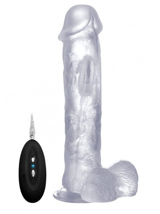 Прозрачный вибратор-реалистик Vibrating Realistic Cock 11  With Scrotum - 29,5 см. - Shots Media BV