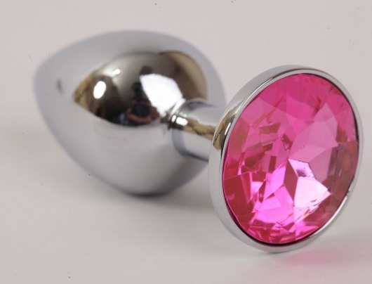 Серебряная металлическая анальная пробка с розовым стразиком - 8,2 см. - 4sexdreaM - купить с доставкой в Тюмени