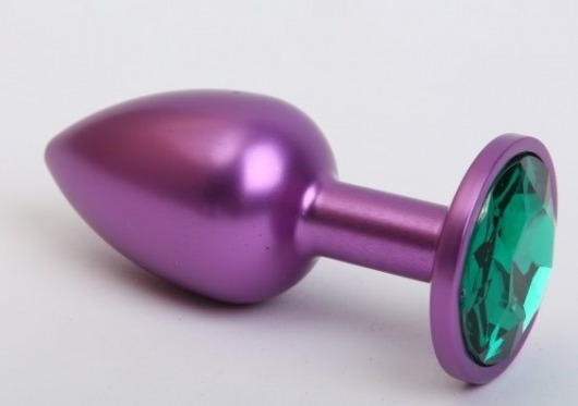Фиолетовая анальная пробка с зеленым стразом - 7,6 см. - 4sexdreaM - купить с доставкой в Тюмени