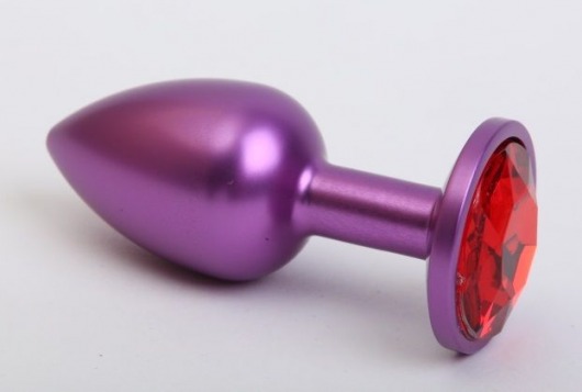 Фиолетовая анальная пробка с красным стразом - 7,6 см. - 4sexdreaM - купить с доставкой в Тюмени