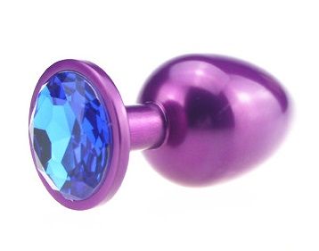 Фиолетовая анальная пробка с синим стразом - 7,6 см. - 4sexdreaM - купить с доставкой в Тюмени