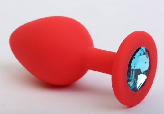 Красная силиконовая пробка с голубым стразом - 7,1 см. - 4sexdreaM - купить с доставкой в Тюмени