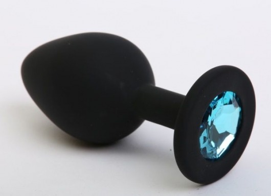 Чёрная силиконовая пробка с голубым стразом - 7,1 см. - 4sexdreaM - купить с доставкой в Тюмени